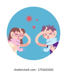 couple young with virus symptoms vector illustration design