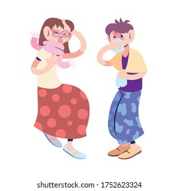 couple young with virus symptoms vector illustration design