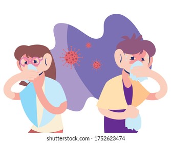 couple young with virus symptoms vector illustration design