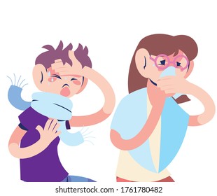 couple young with virus symptoms vector illustration design