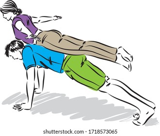 couple young woman and man with yoga posture vector illustration