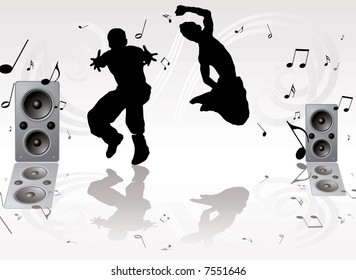 couple of youths dancing against a silver gray background