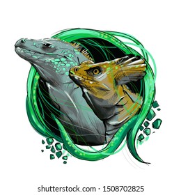 Couple_reptiles Cartoon.Reptile emblem template vector Illustration.