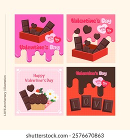 Couple's Anniversary. Valentine's Day, White Day, Chocolate Illustration for Lovers. Shopping, Discount, Sale, Event, and Vector Illustration Design.