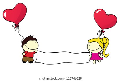 couples with balloons holding empty banner