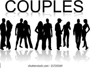 Couples- black silhouettes , vectors work
