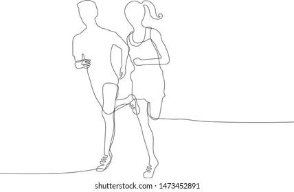 The couples are both running fast together in single line style.