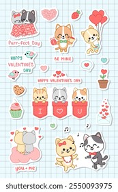 Couples of cat in love on sticker set. Kitten. Sticker pack, vector, cartoon. Isolated vector illustration eps 10