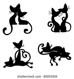 couples of cats silhouettes