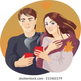 couples and coffee, autumn,leaf fall