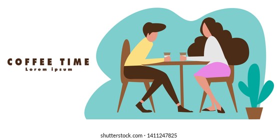 
Couples and coffee In the holiday, the first meeting in the coffee shop