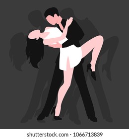 Couples dancing latin american romantic person and people dance man with woman ballroom entertainment together tango pose beauty vector illustration.