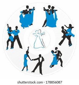 couples dancing on the background of a circular plate