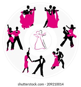 couples dancing on the background of a circular plate