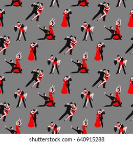 Couples Dancing Tango Latin American Romantic Boy And Girl Couples Seamless Pattern