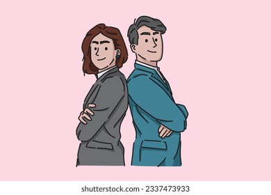 Parejas de empleados se apoyan entre sí. Empleado de oficina. Imagen plana
