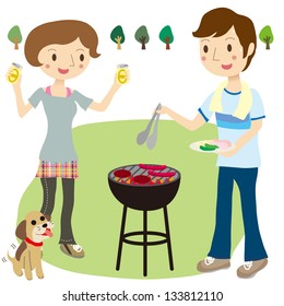 Couples enjoy a barbecue