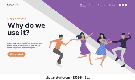 Couples enjoying party and dancing. Having fun, rock-n-roll, hobby flat vector illustration. Lifestyle concept for banner, website design or landing web page