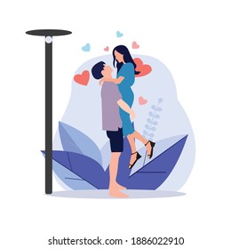 Couples facing each other. Couple kissing, Boyfriend hugging his girlfriend. Vector design illustration