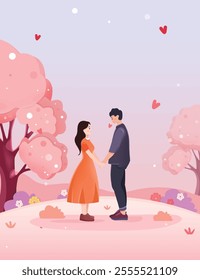 Couples fall in love during the Spring Festival when cherry blossoms are blooming