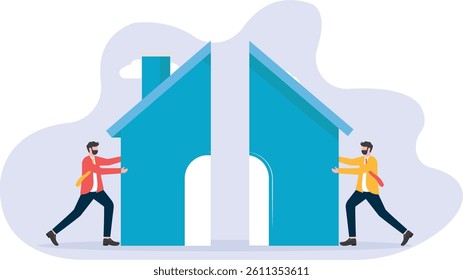 Couples fighting for property, business concept, vector illustration
