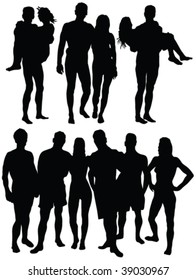 couples and friends posingsilhouettes - vector
