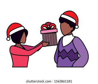couples with gift box on white background vector illustration design