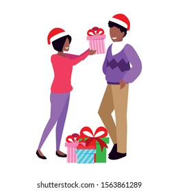 couples with gift boxes on white background vector illustration design
