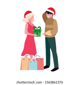 couples with gift boxes on white background vector illustration design