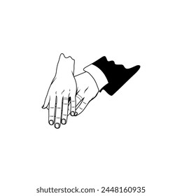 las manos de la pareja encima del otro mostrando el anillo de boda en blanco y negro