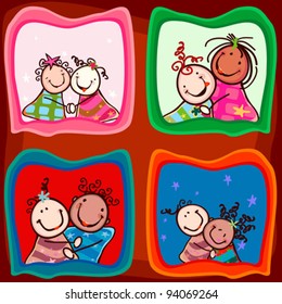 couples happy kids with smiling faces in photos