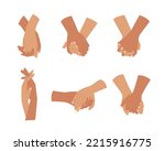 Couples holding hands together on different types of interlocking. Pairs in love or friends. Set of vector illustration