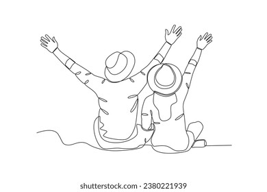 A couple's honeymoon happily. Honeymoon one-line drawing