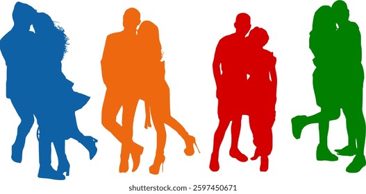 Couples Hugging Silhouette Vector Set