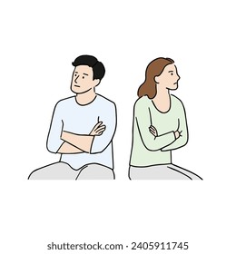A couple's illustration of fighting each other by escalating arguments. A couple's drawing considering parting and divorce. 