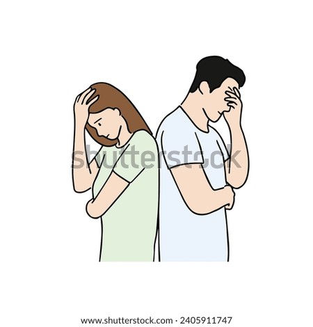 A couple's illustration of fighting each other by escalating arguments. A couple's drawing considering parting and divorce.  [[stock_photo]] © 