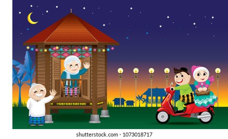 A couples is just arrive their home town, ready to celebrate Raya festival with their parents. With village evening's scene.