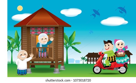 A couples is just arrive their home town, ready to celebrate Raya festival with their parents. With village day's scene.