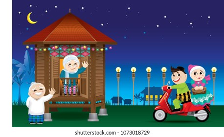 A couples is just arrive their home town, ready to celebrate Raya festival with their parents. With village night's scene.