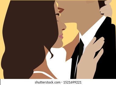 Couples kissing, illustration, vector on white background.