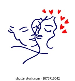 couple's logo. 2 people. A man and a woman. A symbol of tender love. Print for Valentine's Day. Happy together. Line art.