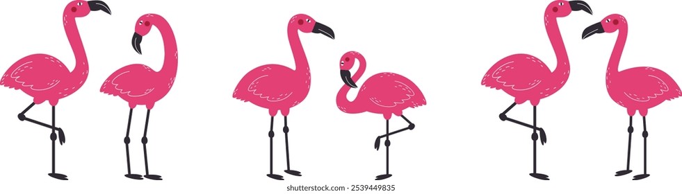 Couples in love flamingo set. Exotic pink birds. Concept for valentine's day.