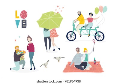 Couples in love. Hand drawn vector set. Happy valentine's day