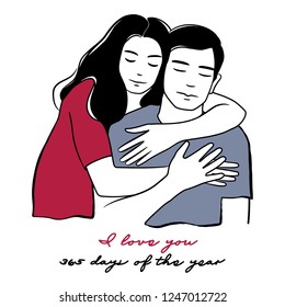 Couples in love isolated on white background. Hand drawn vector illustration for Valentine's day 