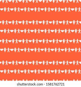 Couples in love in lines. Red seamless pattern. Vector graphics.