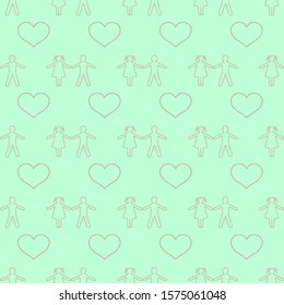 Couples in love pattern in light-green. Seamless vector graphics.