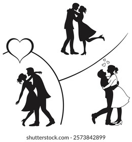  couples in love romantic poses eps of  silhouettes 