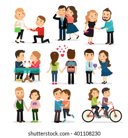 Couples in love set. Lovers man and woman in love vector illustration