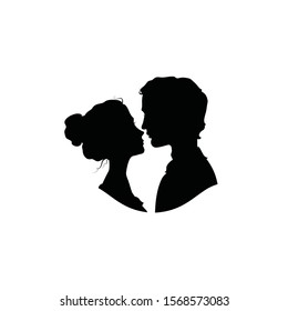 Couples in love silhouettes on a white background