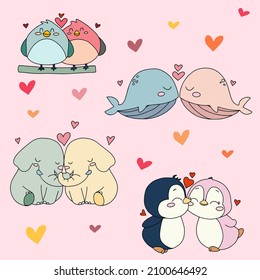 Couples of lovely animals for happy valentine day. 